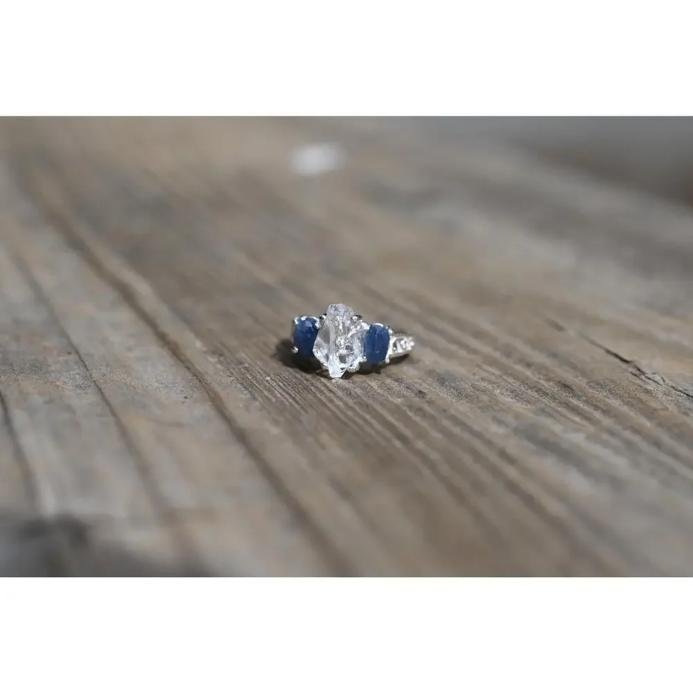 Engagement ring Burmese sapphire and Lake County diamond sterling silver